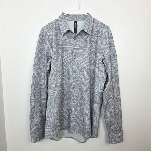 Lululemon Gray Button Up Airing Easy Long Sleeve Shirt Ventlight Mesh Shirt Sz L - Picture 2 of 6